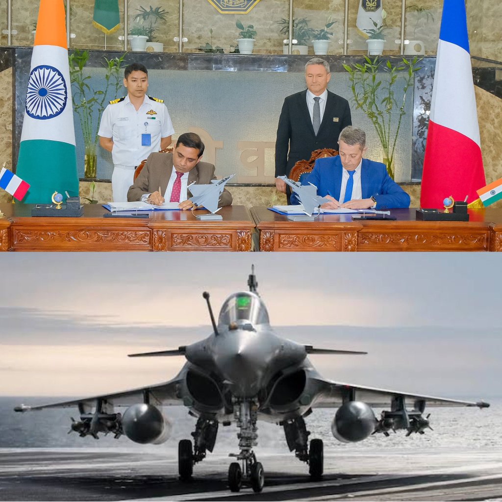 भारत-फ्रांस राफेल डील: 26 राफेल मरीन लड़ाकू विमान के लिए ₹63,000 करोड़ (लगभग $7.4 बिलियन) के रक्षा सौदे पर हस्ताक्षर&nbsp;किए।