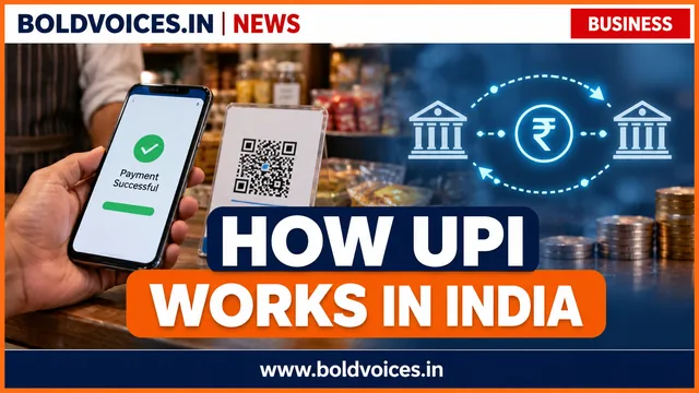 A smartphone UPI payment, QR code and illustration of money moving securely between bank accounts
