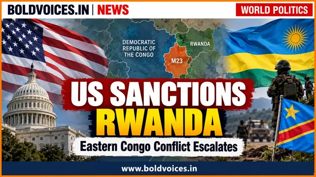 US sanctions Rwanda over alleged support for M23 in eastern Democratic Republic of the Congo; flags and regional map.